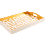 Garden Gate Lacquer Large Rectangle Tray in White & Gold