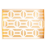 Garden Gate Lacquer Large Rectangle Tray in White & Gold