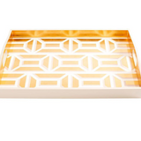 Garden Gate Lacquer Large Rectangle Tray in White & Gold